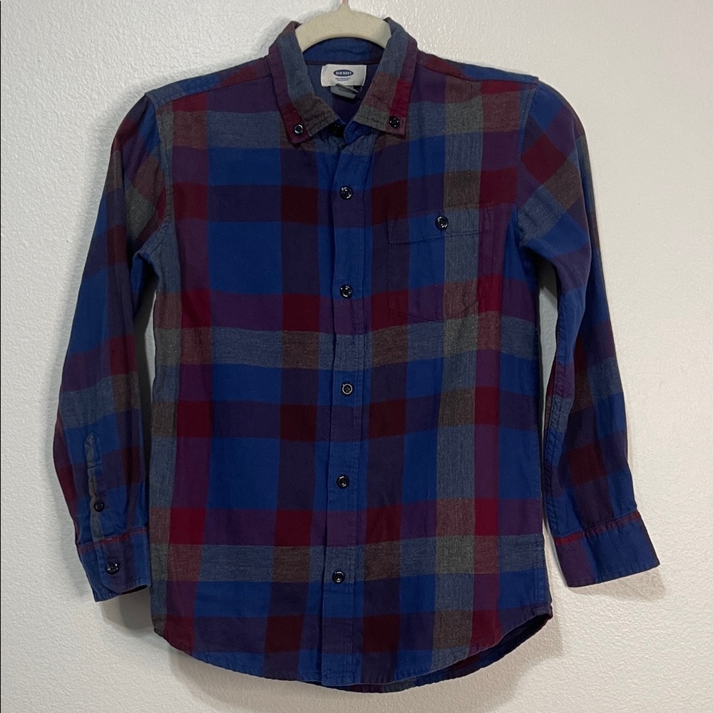 Old Navy Blue and Red Plaid Cotton Casual Shirt Size Medium (8) EUC